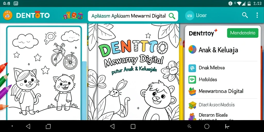 Antarmuka DENTOTO yang ramah anak untuk aktivitas mewarnai.