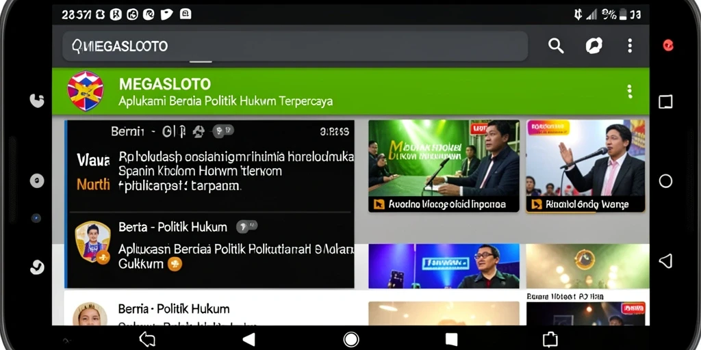 Antarmuka MEGASLOTO menampilkan berita politik dan hukum terbaru.